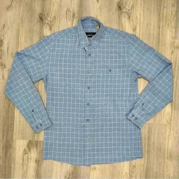Orvis Light Blue Checkered Long Sleeve Button Up Collared Shirt Size M - Picture 1 of 9